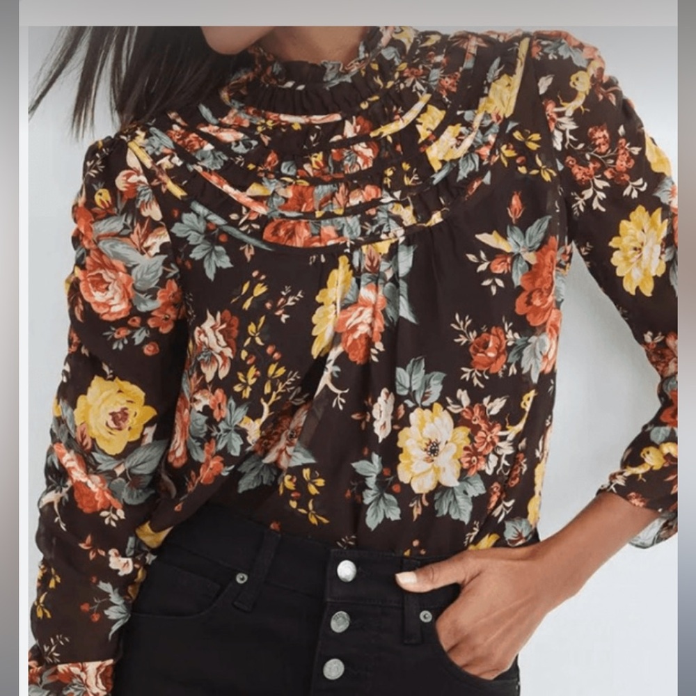 Veronica Beard Orange Yellow Ruffled Bib Collar Blouse